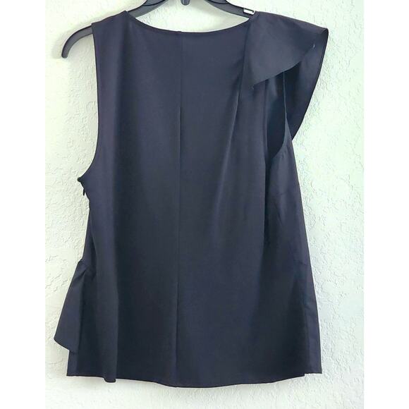 TOP/BLOUSE-INC-INTERNATIONAL CONCEPTS-Black-Sleeveless-Ruffle-Size LARGE - Picture 2 of 14